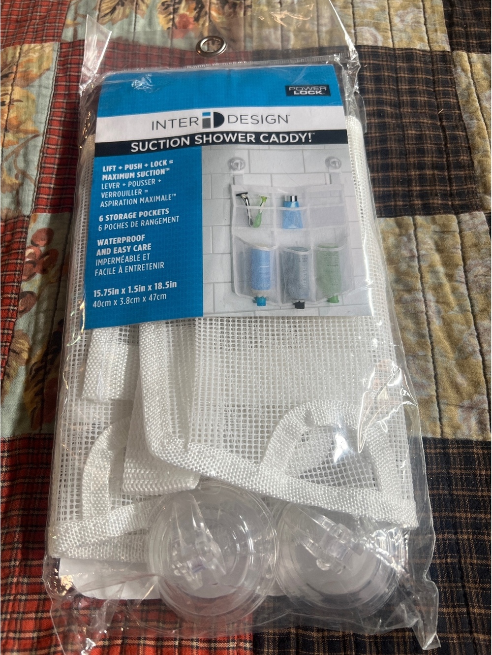 InterDesign Suction Shower Caddy with 6 Storage Pockets